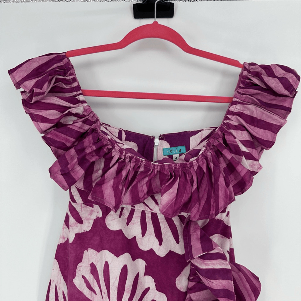 Anthropologie Sika Womens Off the shoulder Ruffle Midi Dress Size 4 Tropical - Picture 8 of 16